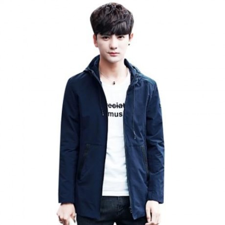 CASUAL HOODED LONG SLEEVE ZIPPER MEN JACKET (DEEP BLUE)