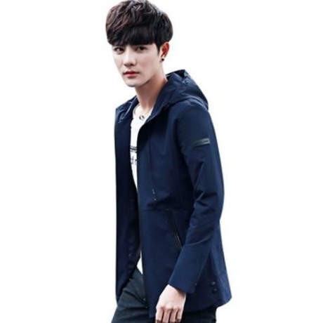 CASUAL HOODED LONG SLEEVE ZIPPER MEN JACKET (DEEP BLUE)