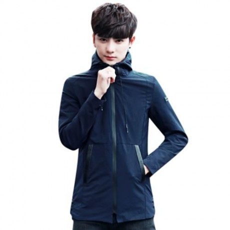 CASUAL HOODED LONG SLEEVE ZIPPER MEN JACKET (DEEP BLUE)
