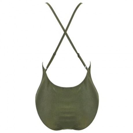 PLUS SIZE CROSSBACK EMBROIDERED SWIMSUIT (PEARL ARMY GREEN)