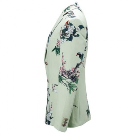 FLORAL PRINT SINGLE BREASTED BLAZER (LIGHT GREEN)