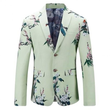 FLORAL PRINT SINGLE BREASTED BLAZER (LIGHT GREEN)
