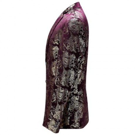 FLORAL GILDING SINGLE BREASTED BLAZER (WINE RED)