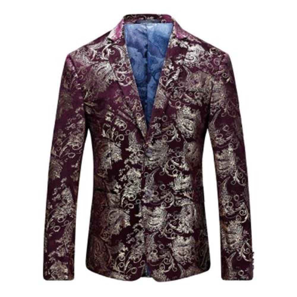 FLORAL GILDING SINGLE BREASTED BLAZER (WINE RED)