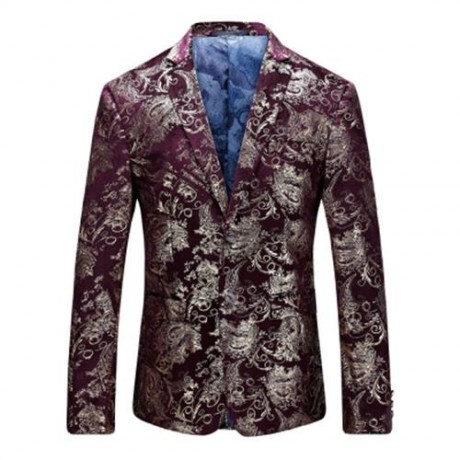 FLORAL GILDING SINGLE BREASTED BLAZER (WINE RED)