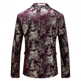 FLORAL GILDING SINGLE BREASTED BLAZER (WINE RED)