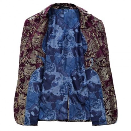 FLORAL GILDING SINGLE BREASTED BLAZER (WINE RED)