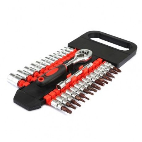 28pcs Tube Double Row Ratchet Wrench 1/4 Repairing Tool (RED)