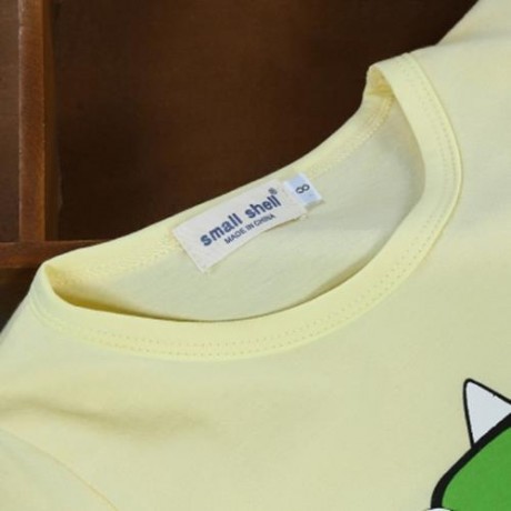 2PCS KIDS BOYS CASUAL CARTOON PRINTED T-SHIRT PLAID CROP PANTS (YELLOW)