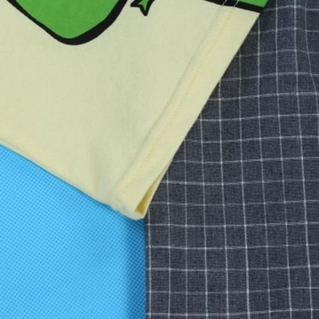 2PCS KIDS BOYS CASUAL CARTOON PRINTED T-SHIRT PLAID CROP PANTS (YELLOW)