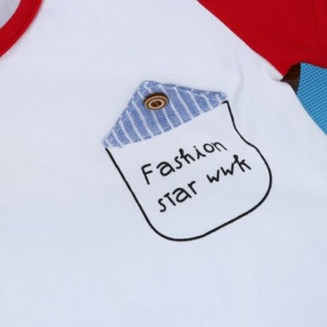 2PCS KIDS BOYS CASUAL CARTOON PRINTED T-SHIRT PLAID CROP PANTS (WHITE)