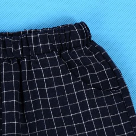 2PCS KIDS BOYS CASUAL CARTOON PRINTED T-SHIRT PLAID CROP PANTS (WHITE)