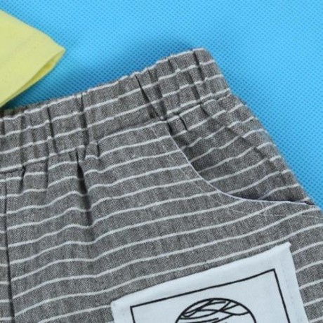 2PCS BOYS KIDS CASUAL SLOWLY PRINTED T-SHIRT PLAID CROP PANTS (YELLOW)