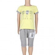 2PCS BOYS KIDS CASUAL SLOWLY PRINTED T-SHIRT PLAID CROP PANTS (YELLOW)