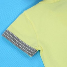 2PCS BOYS KIDS CASUAL SLOWLY PRINTED T-SHIRT PLAID CROP PANTS (YELLOW)