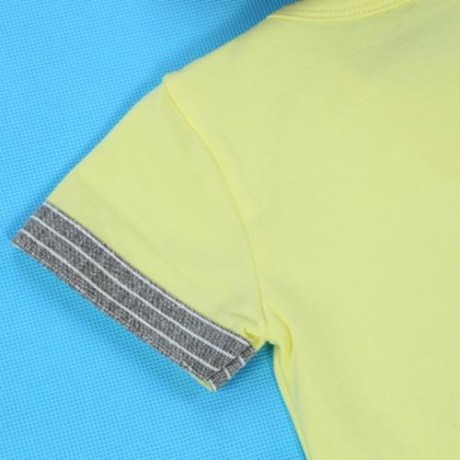 2PCS BOYS KIDS CASUAL SLOWLY PRINTED T-SHIRT PLAID CROP PANTS (YELLOW)