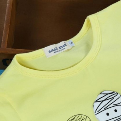 2PCS BOYS KIDS CASUAL SLOWLY PRINTED T-SHIRT PLAID CROP PANTS (YELLOW)