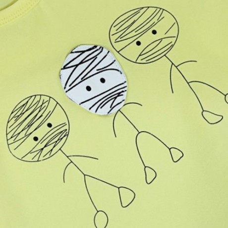 2PCS BOYS KIDS CASUAL SLOWLY PRINTED T-SHIRT PLAID CROP PANTS (YELLOW)