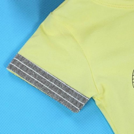2PCS BOYS KIDS CASUAL SLOWLY PRINTED T-SHIRT PLAID CROP PANTS (YELLOW)