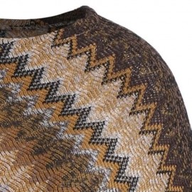 PLUS SIZE FRINGED ZIGZAG PONCHO SWEATER (CAMEL)