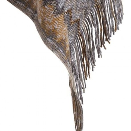 PLUS SIZE FRINGED ZIGZAG PONCHO SWEATER (CAMEL)