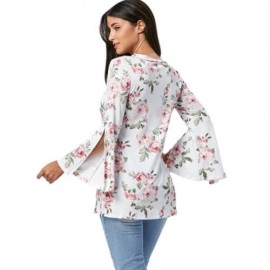 SPLIT FLARE SLEEVE FLORAL TUNIC TOP (WHITE)