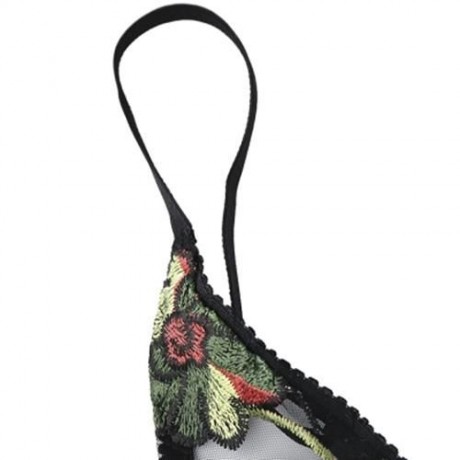 FLORAL EMBROIDERED MESH SLIP TEDDY (BLACK)