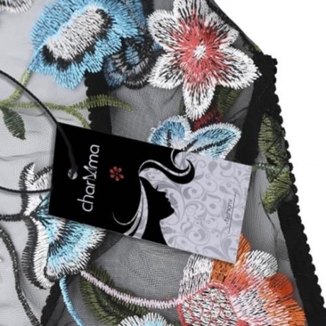 FLORAL EMBROIDERED MESH SLIP TEDDY (BLACK)