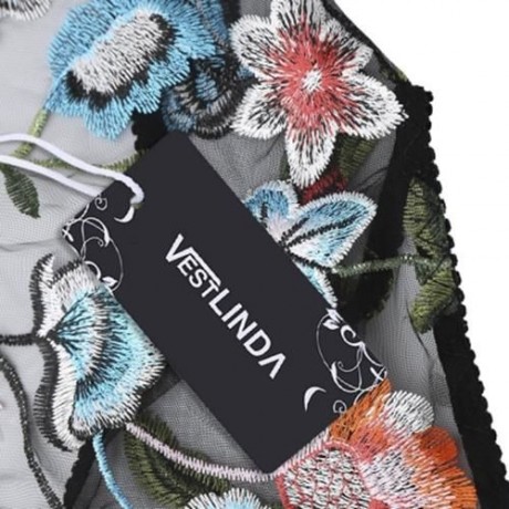 FLORAL EMBROIDERED MESH SLIP TEDDY (BLACK)