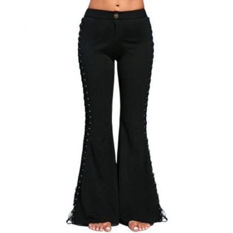 FLARE PANTS WITH CRISS CROSS LACE UP (BLACK)