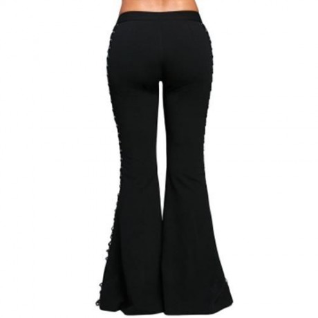 FLARE PANTS WITH CRISS CROSS LACE UP (BLACK)