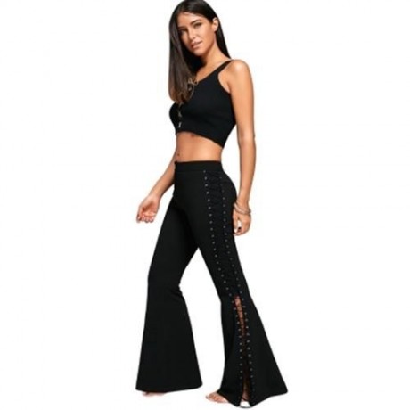 FLARE PANTS WITH CRISS CROSS LACE UP (BLACK)