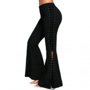 FLARE PANTS WITH CRISS CROSS LACE UP (BLACK)