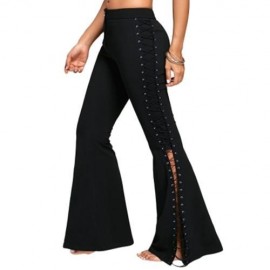 FLARE PANTS WITH CRISS CROSS LACE UP (BLACK)