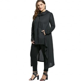 PLUS SIZE FUNNEL COLLAR MAXI ASYMMETRIC HOODIE (BLACK)