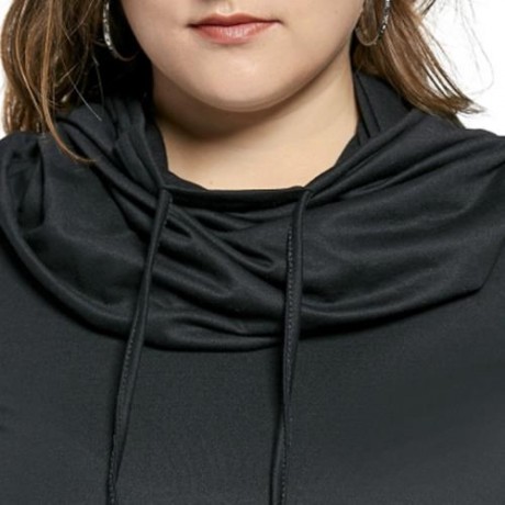 PLUS SIZE FUNNEL COLLAR MAXI ASYMMETRIC HOODIE (BLACK)