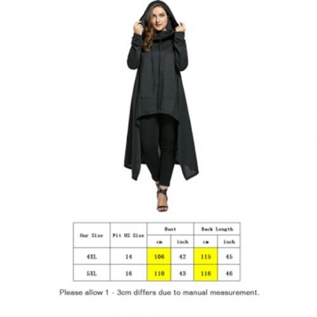 PLUS SIZE FUNNEL COLLAR MAXI ASYMMETRIC HOODIE (BLACK)