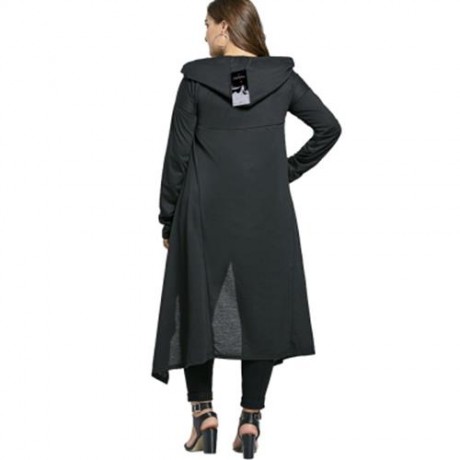 PLUS SIZE FUNNEL COLLAR MAXI ASYMMETRIC HOODIE (BLACK)
