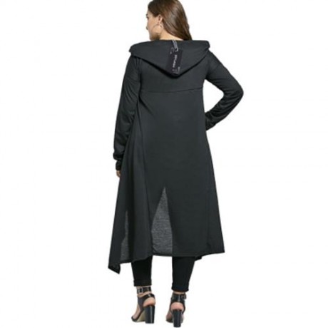 PLUS SIZE FUNNEL COLLAR MAXI ASYMMETRIC HOODIE (BLACK)