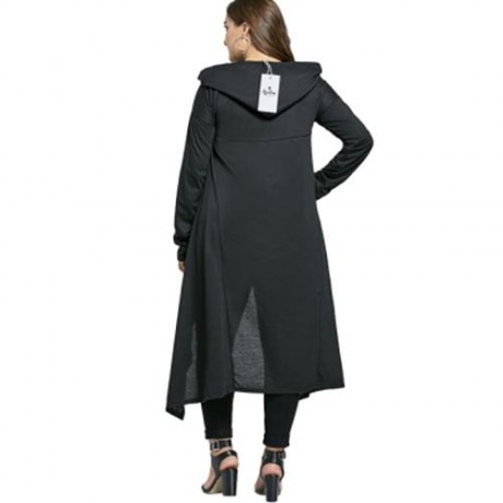 PLUS SIZE FUNNEL COLLAR MAXI ASYMMETRIC HOODIE (BLACK)