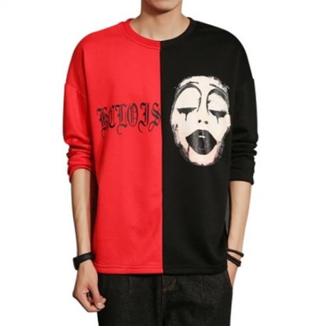 COLOR BLOCK PANEL GRIMACE GRAPHIC PRINT T-SHIRT (COLORMIX)