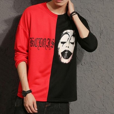 COLOR BLOCK PANEL GRIMACE GRAPHIC PRINT T-SHIRT (COLORMIX)