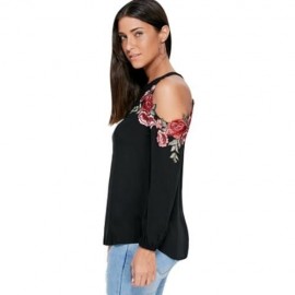EMBROIDERY APPLIQUE COLD SHOULDER TOP (BLACK)