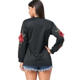 FLORAL APPLIQUE LONG SLEEVE TUNIC SWEATSHIRT (BLACK)