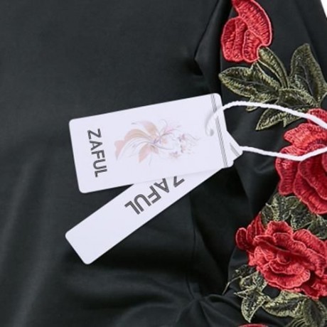 FLORAL APPLIQUE LONG SLEEVE TUNIC SWEATSHIRT (BLACK)
