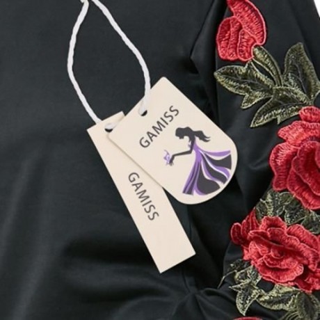 FLORAL APPLIQUE LONG SLEEVE TUNIC SWEATSHIRT (BLACK)