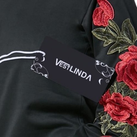 FLORAL APPLIQUE LONG SLEEVE TUNIC SWEATSHIRT (BLACK)