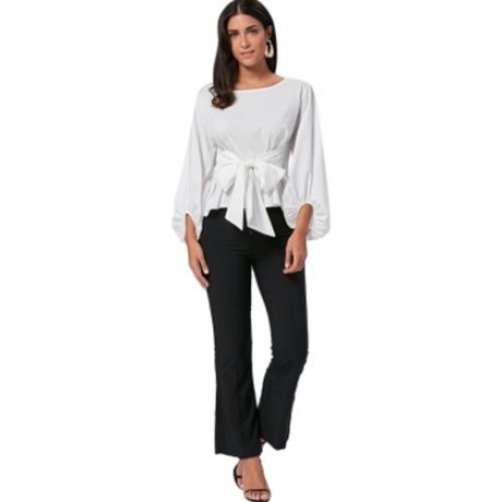 PUFF SLEEVE BELTED BLOUSE (BLACK)