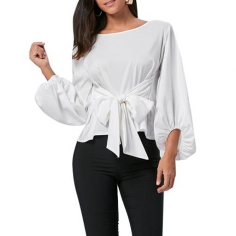 PUFF SLEEVE BELTED BLOUSE (BLACK)
