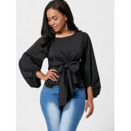PUFF SLEEVE BELTED BLOUSE (BLACK)